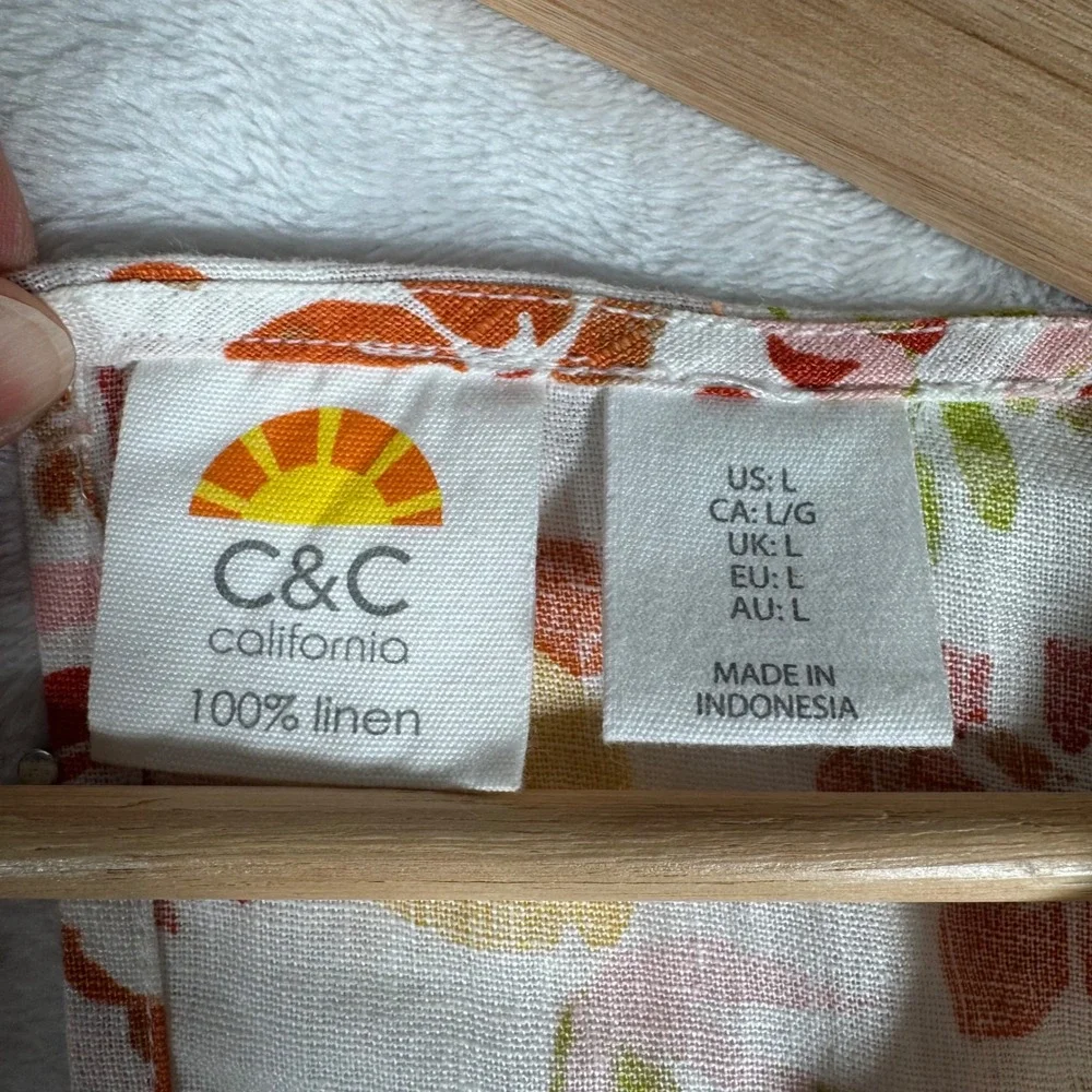 C&C California Linen Tropical Floral Bird Shift Dress Womens L | Resort - Picture 4 of 8